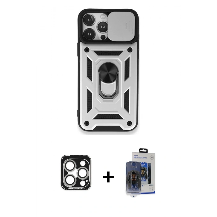 MARSİLYAN™- iPhone 15 Pro Max Kılıf Ahenk Klasik - Siyah Vanessa Magic Cam + PVD Metal Kamera Lens - GS