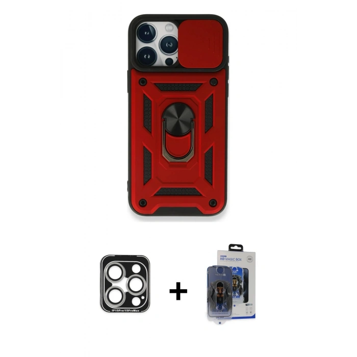 MARSİLYAN™- iPhone 15 Pro Max Kılıf Ahenk Klasik - Siyah Vanessa Magic Cam + PVD Metal Kamera Lens - GS