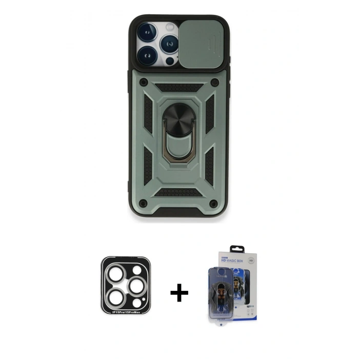 MARSİLYAN™- iPhone 15 Pro Max Kılıf Ahenk Klasik - Siyah Vanessa Magic Cam + PVD Metal Kamera Lens - GS