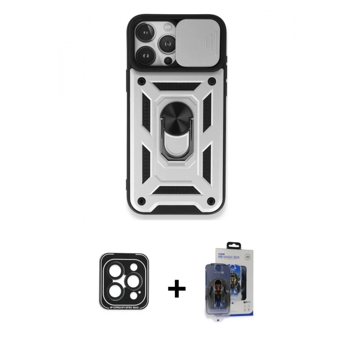 MARSİLYAN™- iPhone 15 Pro Max Kılıf Ahenk Klasik - Siyah Vanessa Magic Cam + PVD Metal Kamera Lens - SH