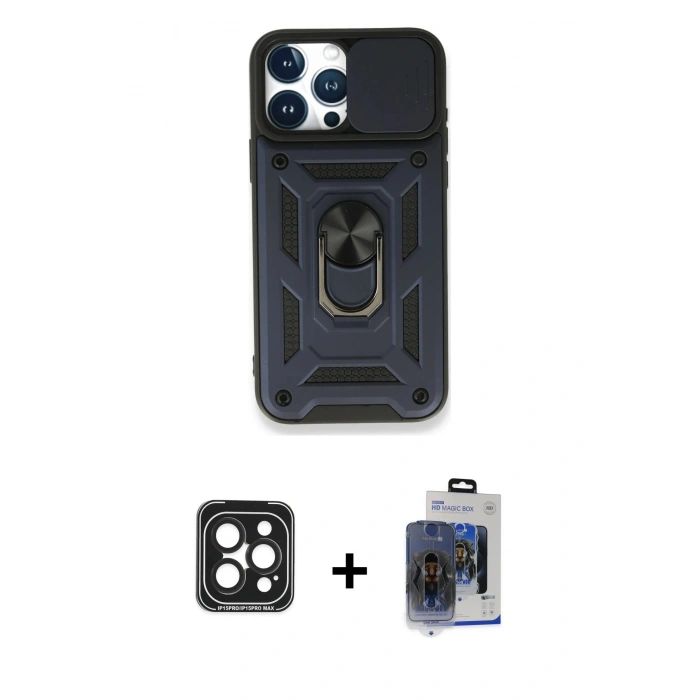 MARSİLYAN™- iPhone 15 Pro Max Kılıf Ahenk Klasik - Siyah Vanessa Magic Cam + PVD Metal Kamera Lens - SH