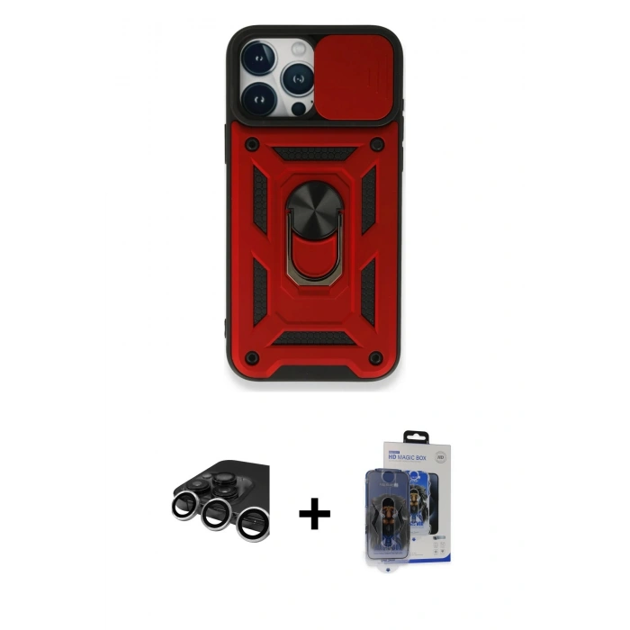 MARSİLYAN™- iPhone 15 Pro Max Kılıf Ahenk Klasik - Siyah Vanessa Magic Cam + Raze Metal Kamera Lens - GS