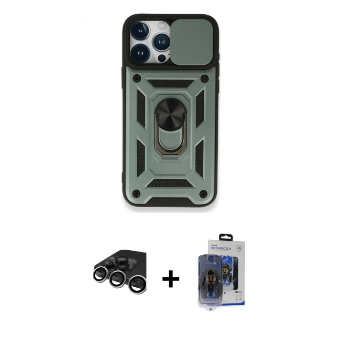 MARSİLYAN™- iPhone 15 Pro Max Kılıf Ahenk Klasik - Siyah Vanessa Magic Cam + Raze Metal Kamera Lens - GS