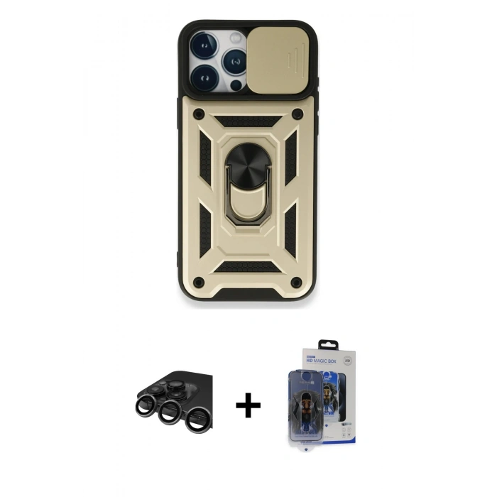 MARSİLYAN™- iPhone 15 Pro Max Kılıf Ahenk Klasik - Siyah Vanessa Magic Cam + Raze Metal Kamera Lens - TMGI