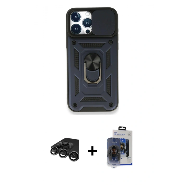 MARSİLYAN™- iPhone 15 Pro Max Kılıf Ahenk Klasik - Siyah Vanessa Magic Cam + Raze Metal Kamera Lens - TMGI