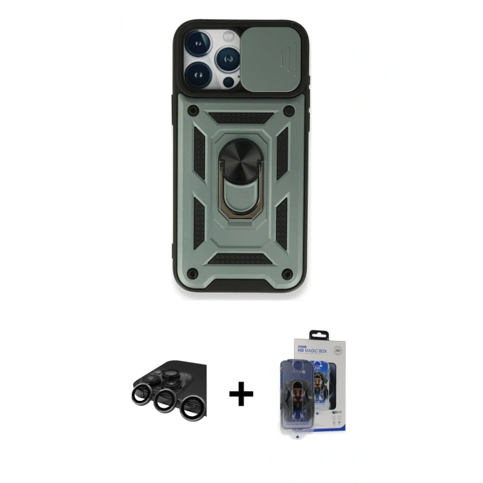 MARSİLYAN™- iPhone 15 Pro Max Kılıf Ahenk Klasik - Siyah Vanessa Magic Cam + Raze Metal Kamera Lens - TMGI