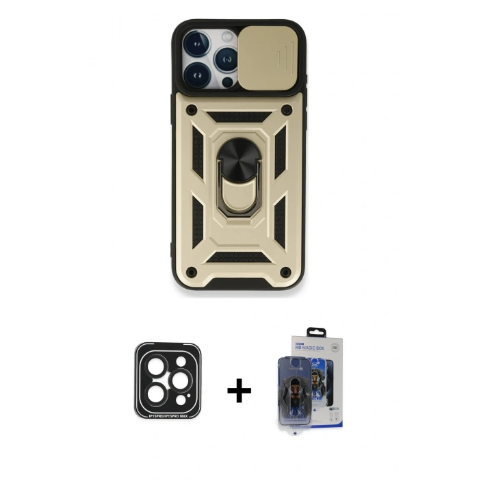 MARSİLYAN™- iPhone 15 Pro Max Kılıf Ahenk Klasik - Siyah Vanessa Magic Cam + PVD Metal Kamera Lens - SH