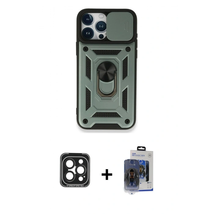 MARSİLYAN™- iPhone 15 Pro Max Kılıf Ahenk Klasik - Siyah Vanessa Magic Cam + PVD Metal Kamera Lens - SH