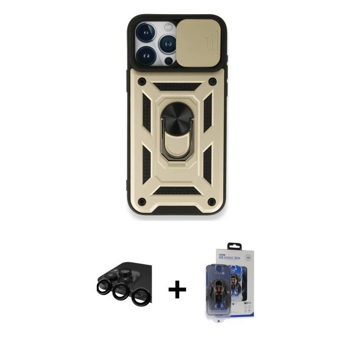 MARSİLYAN™- iPhone 15 Pro Max Kılıf Ahenk Klasik - Siyah Vanessa Magic Cam + Raze Metal Kamera Lens - SH