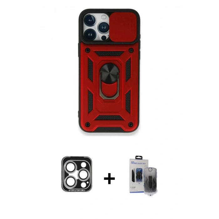 MARSİLYAN™- iPhone 15 Pro Max Kılıf Ahenk Klasik - Siyah Vanessa Magic Hayalet Cam + Gümüş PVD Metal Kamera Lens