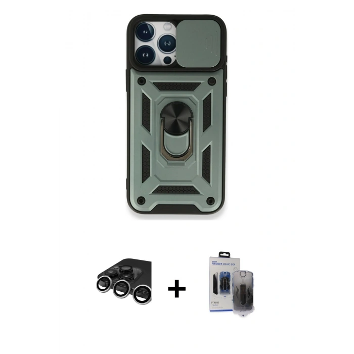 MARSİLYAN™- iPhone 15 Pro Max Kılıf Ahenk Klasik - Siyah Vanessa Magic Hayalet Cam + Gümüş Raze Metal Kamera Lens