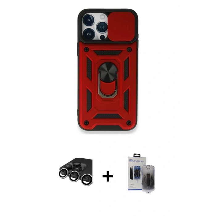 MARSİLYAN™- iPhone 15 Pro Max Kılıf Ahenk Klasik - Siyah Vanessa Magic Hayalet Cam + Gümüş Raze Metal Kamera Lens