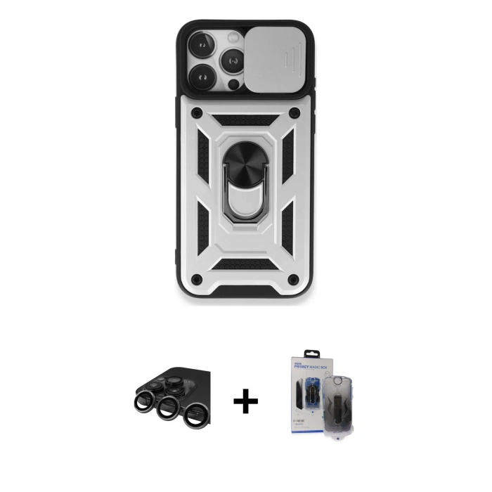 MARSİLYAN™- iPhone 15 Pro Max Kılıf Ahenk Klasik - Siyah Vanessa Magic Hayalet Cam + Raze Metal Kamera Lens - TMGI