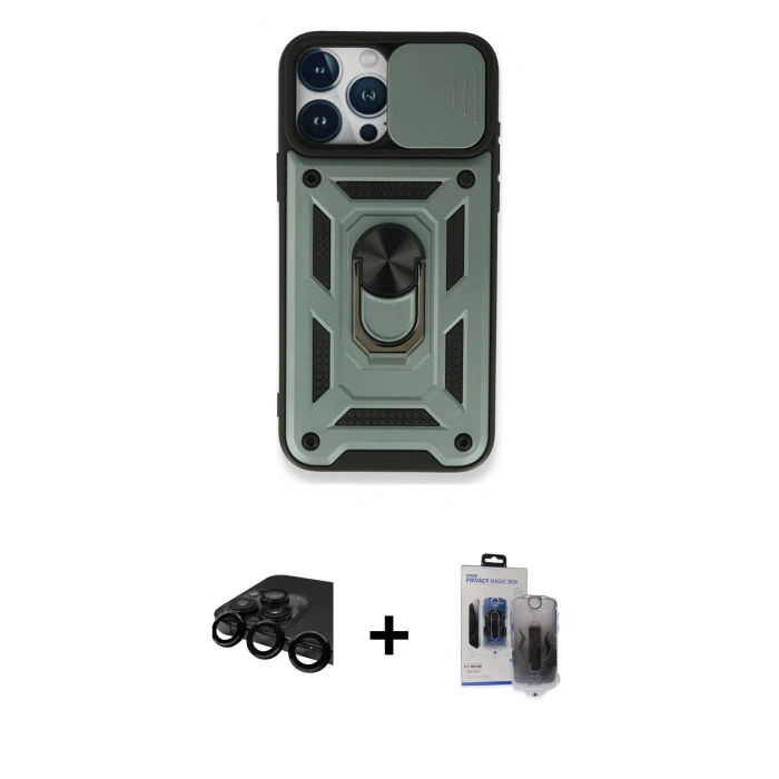 MARSİLYAN™- iPhone 15 Pro Max Kılıf Ahenk Klasik - Siyah Vanessa Magic Hayalet Cam + Raze Metal Kamera Lens - SH