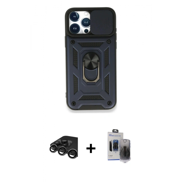 MARSİLYAN™- iPhone 15 Pro Max Kılıf Ahenk Klasik - Siyah Vanessa Magic Hayalet Cam + Raze Metal Kamera Lens - TMGI