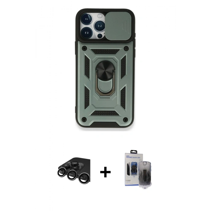 MARSİLYAN™- iPhone 15 Pro Max Kılıf Ahenk Klasik - Siyah Vanessa Magic Hayalet Cam + Raze Metal Kamera Lens - TMGI