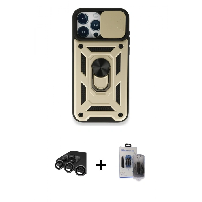 MARSİLYAN™- iPhone 15 Pro Max Kılıf Ahenk Klasik - Siyah Vanessa Magic Hayalet Cam + Raze Metal Kamera Lens - TMGI