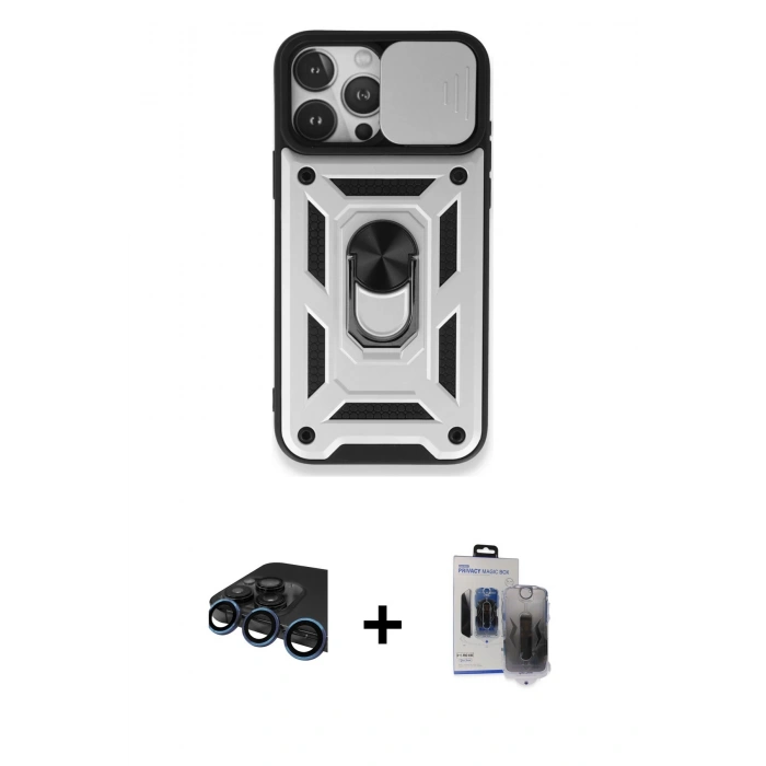 MARSİLYAN™- iPhone 15 Pro Max Kılıf Ahenk Klasik - Siyah Vanessa Magic Hayalet Cam + Raze Metal Kamera Lens - LT