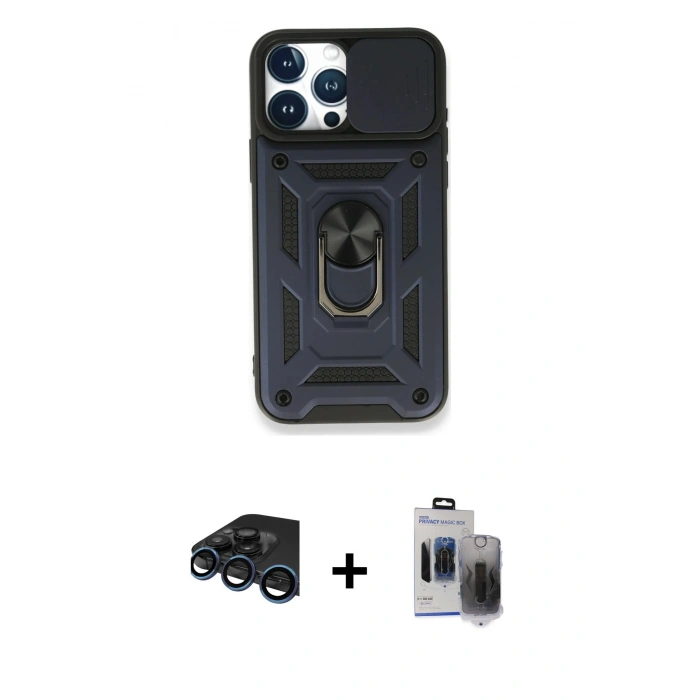 MARSİLYAN™- iPhone 15 Pro Max Kılıf Ahenk Klasik - Siyah Vanessa Magic Hayalet Cam + Raze Metal Kamera Lens - LT