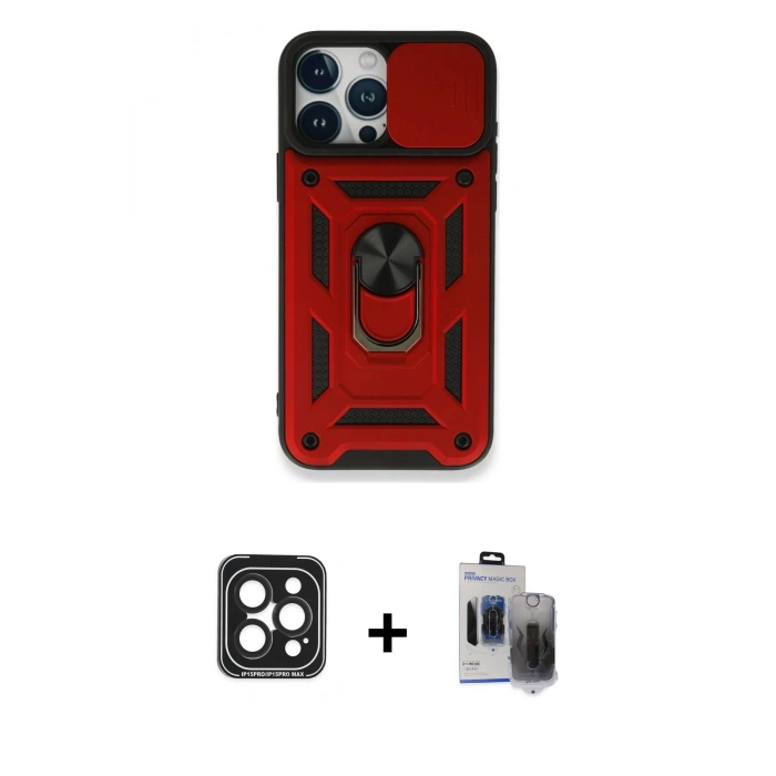 MARSİLYAN™- iPhone 15 Pro Max Kılıf Ahenk Klasik - Siyah Vanessa Magic Hayalet Cam + Siyah PVD Metal Kamera Lens