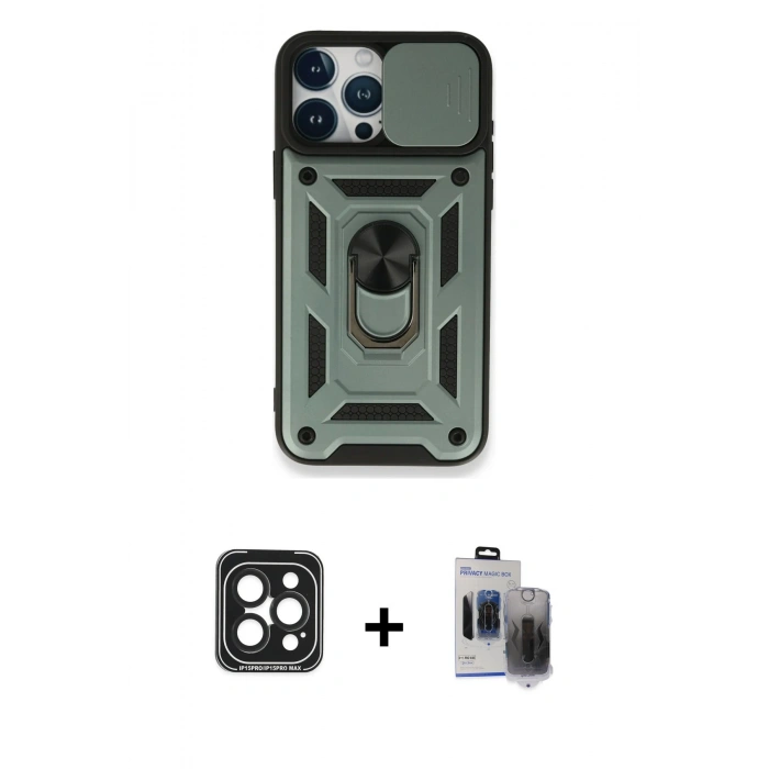 MARSİLYAN™- iPhone 15 Pro Max Kılıf Ahenk Klasik - Siyah Vanessa Magic Hayalet Cam + Siyah PVD Metal Kamera Lens