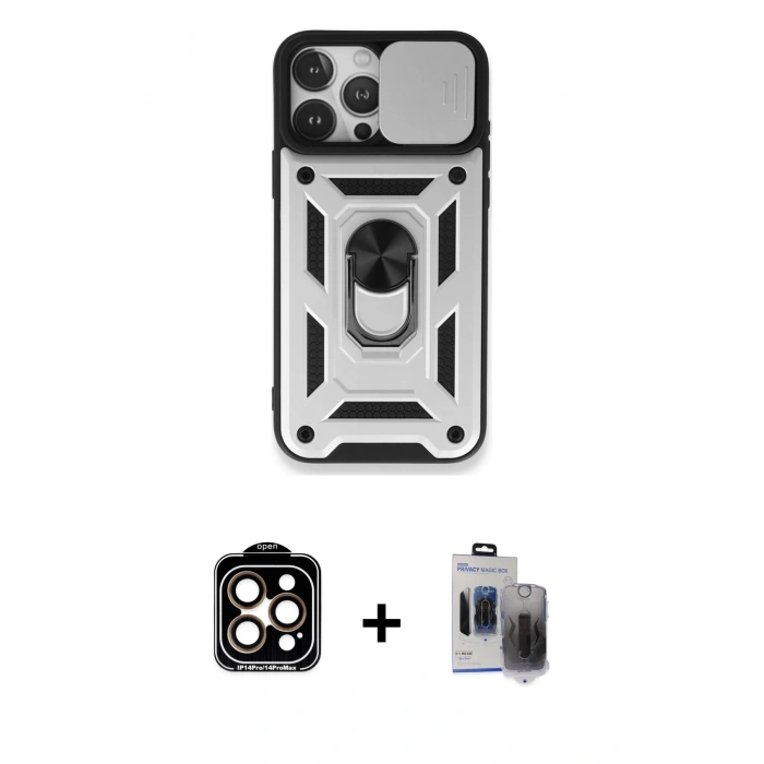 MARSİLYAN™- iPhone 15 Pro Max Kılıf Ahenk Klasik - Siyah Vanessa Magic Hayalet Cam + Turuncu PVD Metal Kamera Lens