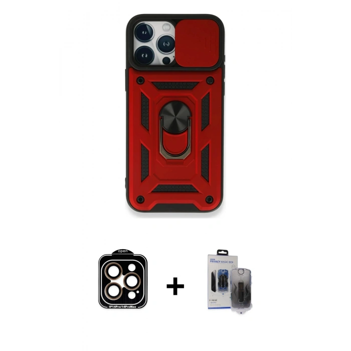 MARSİLYAN™- iPhone 15 Pro Max Kılıf Ahenk Klasik - Siyah Vanessa Magic Hayalet Cam + Turuncu PVD Metal Kamera Lens