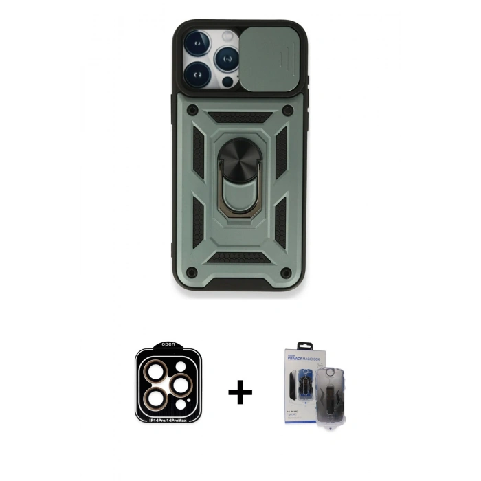 MARSİLYAN™- iPhone 15 Pro Max Kılıf Ahenk Klasik - Siyah Vanessa Magic Hayalet Cam + Turuncu PVD Metal Kamera Lens