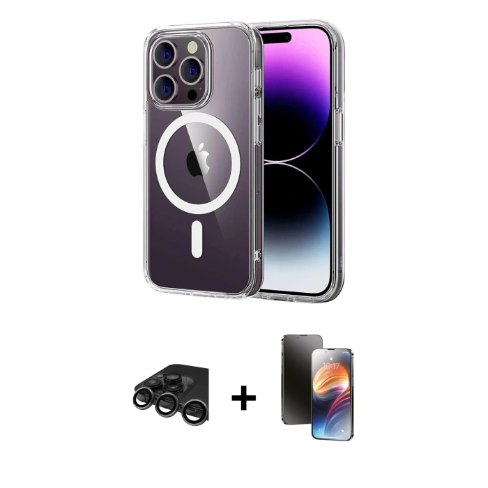 MARSİLYAN™- iPhone 15 Pro Max Kılıf Ahenk Minimal Serisi - Siyah 3D Antistatik Mat Seramik Nano Ekran Koruyucu + Raze Metal Kamera Lens - TMGI