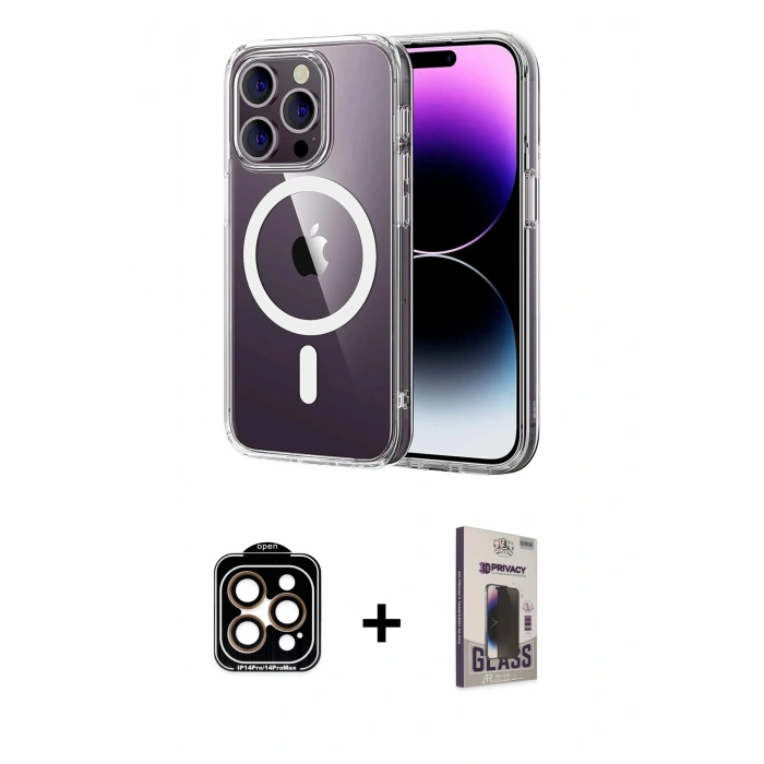 MARSİLYAN™- iPhone 15 Pro Max Kılıf Ahenk Minimal Serisi - Siyah Bilvis Hayalet Cam Ekran Koruyucu + PVD Metal Kamera Lens - TU