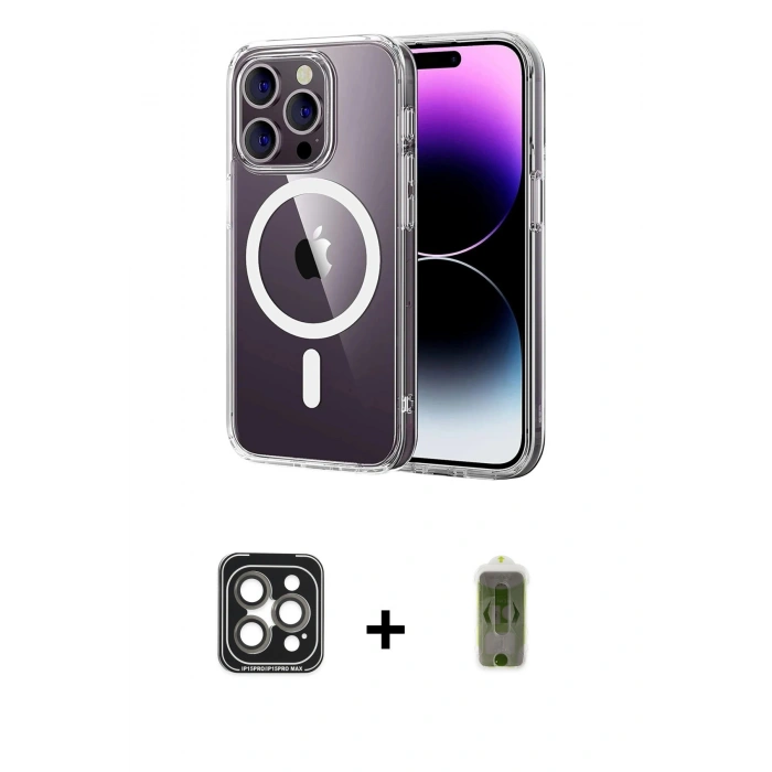 MARSİLYAN™- iPhone 15 Pro Max Kılıf Ahenk Minimal Serisi - Siyah Joko Magic 5D Hayalet Cam + PVD Metal Kamera Lens - GI