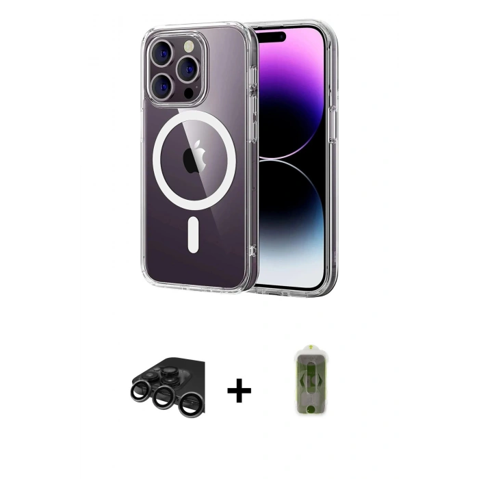 MARSİLYAN™- iPhone 15 Pro Max Kılıf Ahenk Minimal Serisi - Siyah Joko Magic 5D Hayalet Cam + Raze Metal Kamera Lens - TMGI