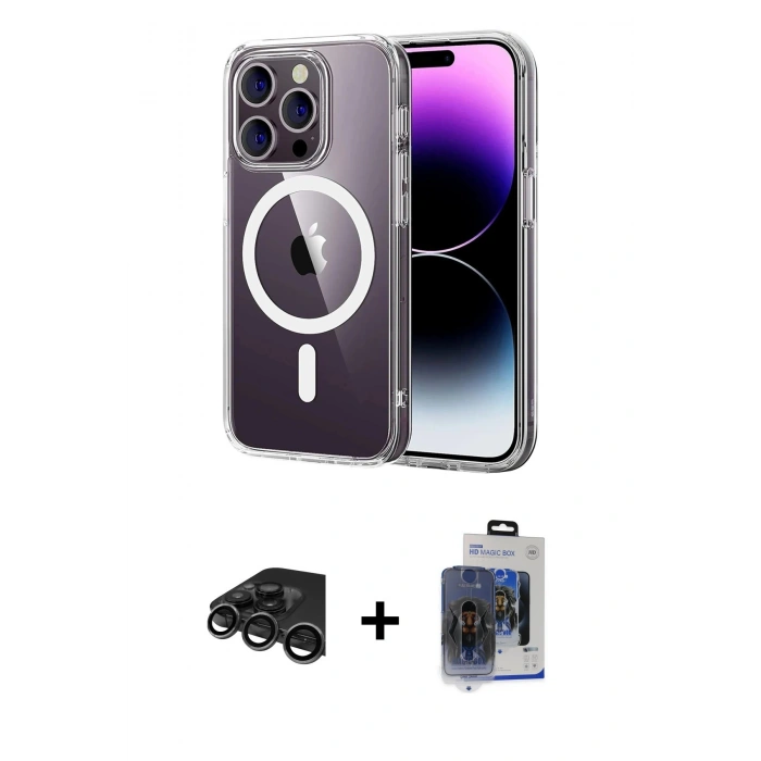 MARSİLYAN™- iPhone 15 Pro Max Kılıf Ahenk Minimal Serisi - Siyah Vanessa Magic Cam + Raze Metal Kamera Lens - TMGI