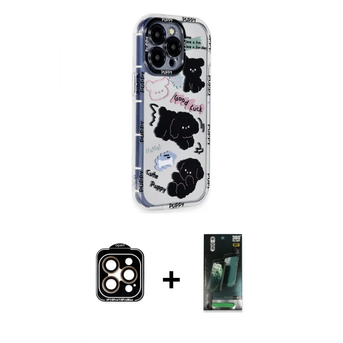 MARSİLYAN™- iPhone 15 Pro Max Kılıf Ahenk Modern Serisi - Şeffaf 360 Full Body Arka Koruyucu + Turuncu PVD Metal Kamera Lens