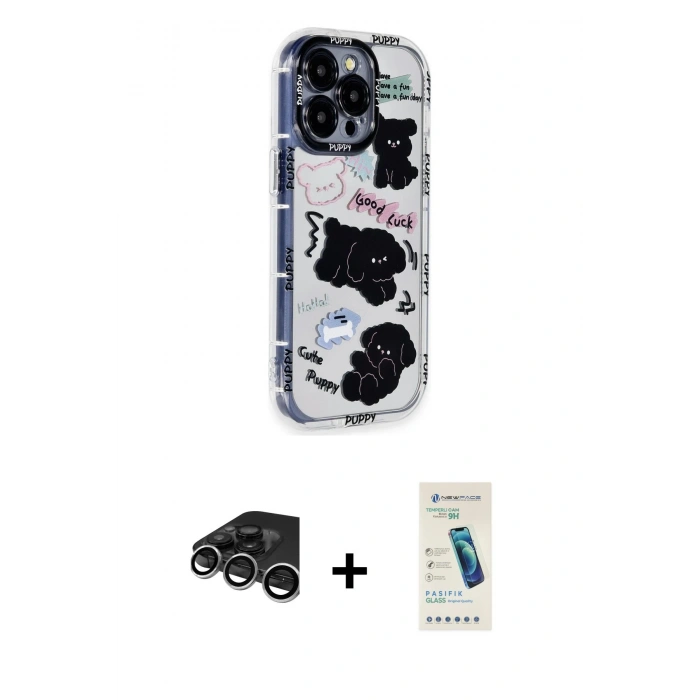 MARSİLYAN™- iPhone 15 Pro Max Kılıf Ahenk Modern Serisi - Şeffaf Pasifik Cam Ekran Koruyucu + Raze Metal Kamera Lens - GS