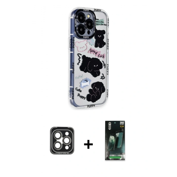 MARSİLYAN™- iPhone 15 Pro Max Kılıf Ahenk Modern Serisi - Siyah 360 Mat Full Body Arka Koruyucu + PVD Metal Kamera Lens - GI