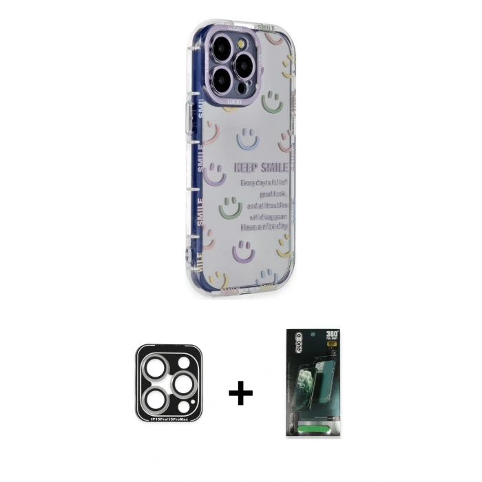 MARSİLYAN™- iPhone 15 Pro Max Kılıf Ahenk Modern Serisi - Siyah 360 Mat Full Body Arka Koruyucu + PVD Metal Kamera Lens - GS