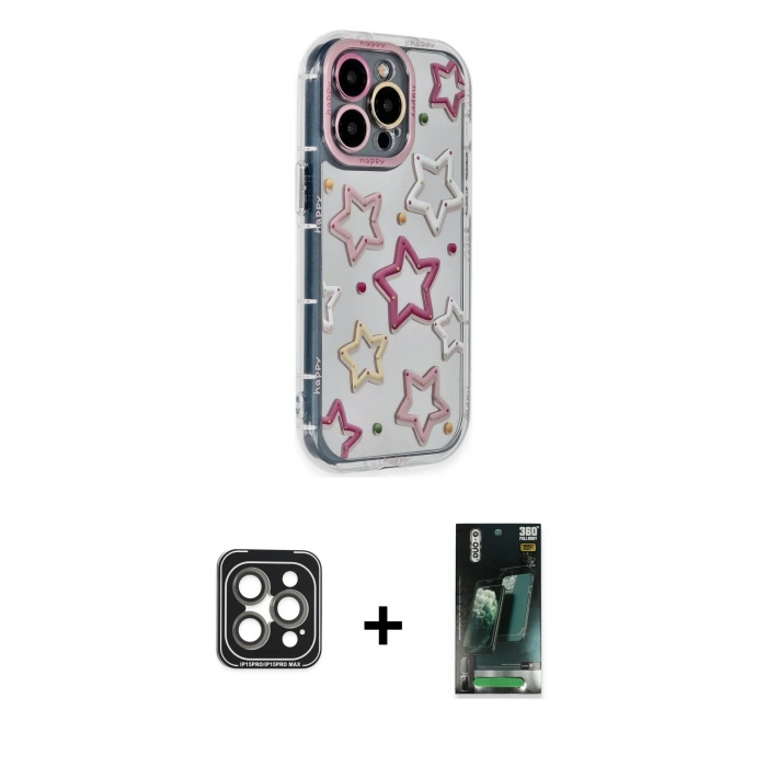 MARSİLYAN™- iPhone 15 Pro Max Kılıf Ahenk Modern Serisi - Siyah 360 Mat Full Body Arka Koruyucu + PVD Metal Kamera Lens - GI