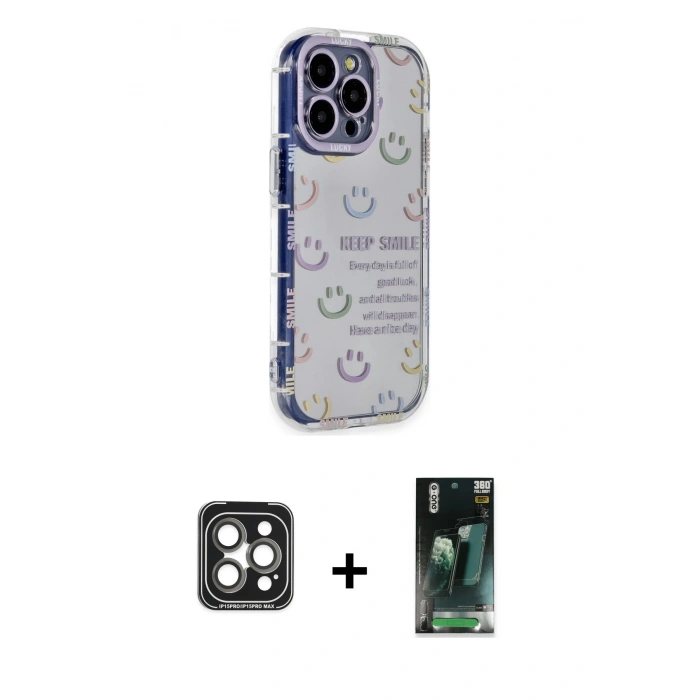 MARSİLYAN™- iPhone 15 Pro Max Kılıf Ahenk Modern Serisi - Siyah 360 Mat Full Body Arka Koruyucu + PVD Metal Kamera Lens - GI