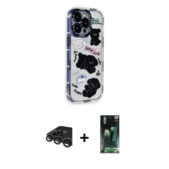 MARSİLYAN™- iPhone 15 Pro Max Kılıf Ahenk Modern Serisi - Siyah 360 Mat Full Body Arka Koruyucu + Raze Metal Kamera Lens - TMGI
