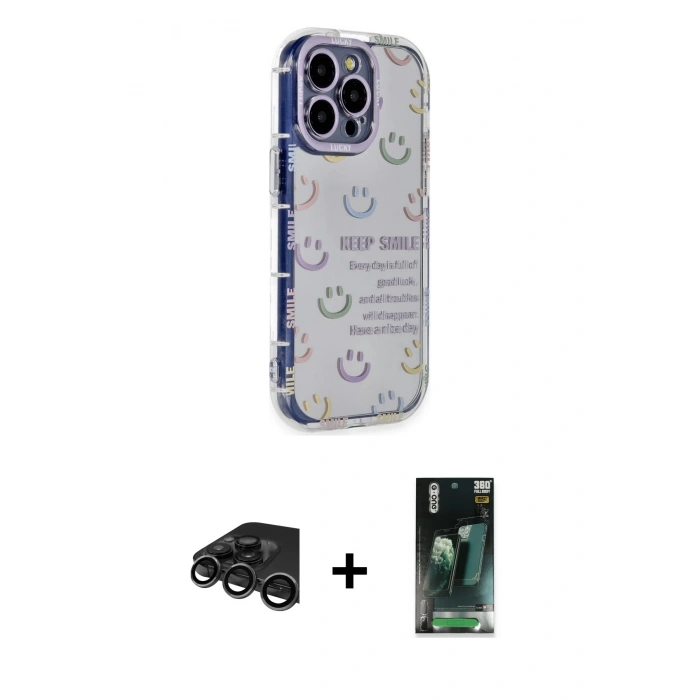 MARSİLYAN™- iPhone 15 Pro Max Kılıf Ahenk Modern Serisi - Siyah 360 Mat Full Body Arka Koruyucu + Raze Metal Kamera Lens - TMGI
