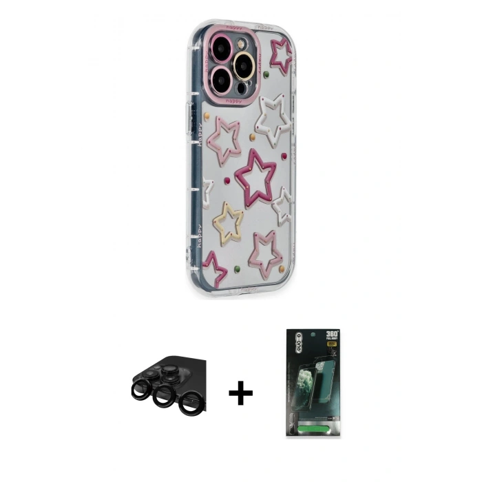 MARSİLYAN™- iPhone 15 Pro Max Kılıf Ahenk Modern Serisi - Siyah 360 Mat Full Body Arka Koruyucu + Siyah Raze Metal Kamera Lens