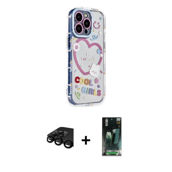 MARSİLYAN™- iPhone 15 Pro Max Kılıf Ahenk Modern Serisi - Siyah 360 Mat Full Body Arka Koruyucu + Siyah Raze Metal Kamera Lens