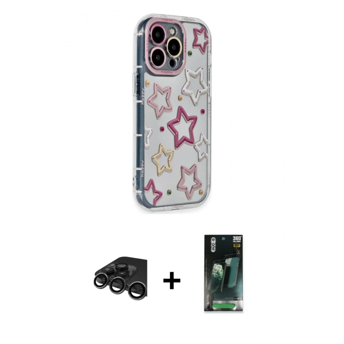 MARSİLYAN™- iPhone 15 Pro Max Kılıf Ahenk Modern Serisi - Siyah 360 Mat Full Body Arka Koruyucu + Raze Metal Kamera Lens - TMGI