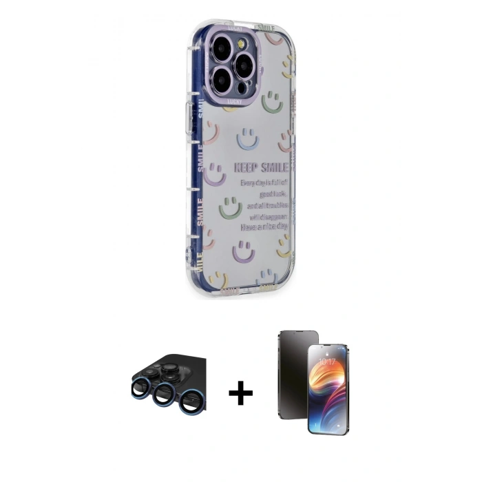 MARSİLYAN™- iPhone 15 Pro Max Kılıf Ahenk Modern Serisi - Siyah 3D Antistatik Mat Seramik Nano Ekran Koruyucu + Raze Metal Kamera Lens - LT