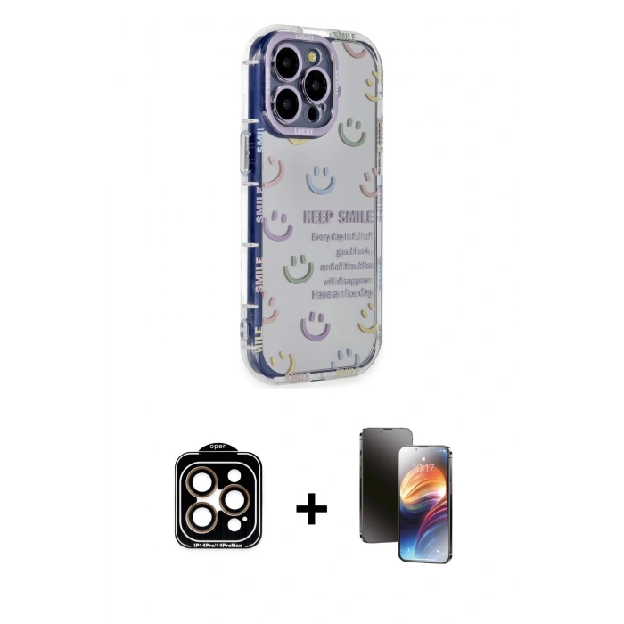 MARSİLYAN™- iPhone 15 Pro Max Kılıf Ahenk Modern Serisi - Siyah 3D Antistatik Mat Seramik Nano Ekran Koruyucu + PVD Metal Kamera Lens - TU