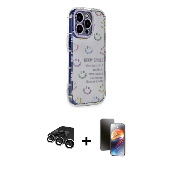 MARSİLYAN™- iPhone 15 Pro Max Kılıf Ahenk Modern Serisi - Siyah 3D Antistatik Mat Seramik Nano Ekran Koruyucu + Raze Metal Kamera Lens - GS