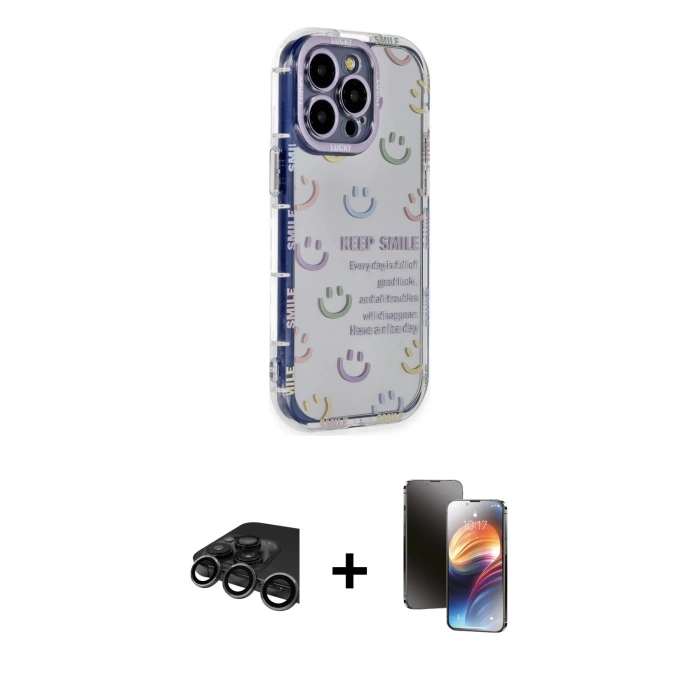 MARSİLYAN™- iPhone 15 Pro Max Kılıf Ahenk Modern Serisi - Siyah 3D Antistatik Mat Seramik Nano Ekran Koruyucu + Titanyum Gri Raze Metal Kamera Lens