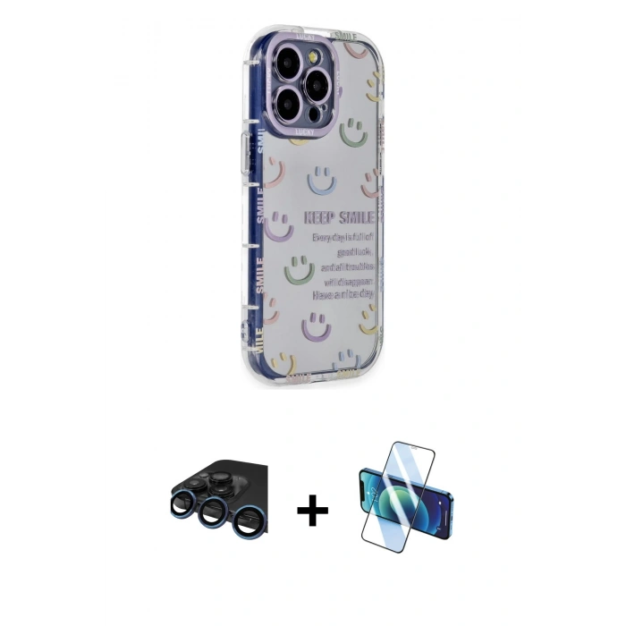 MARSİLYAN™- iPhone 15 Pro Max Kılıf Ahenk Modern Serisi - Siyah 3D Antistatik Seramik Nano Ekran Koruyucu + Raze Metal Kamera Lens - LT