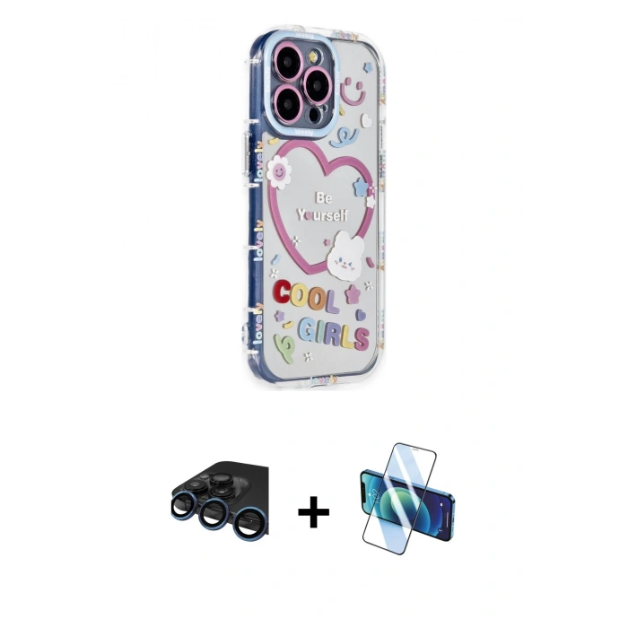 MARSİLYAN™- iPhone 15 Pro Max Kılıf Ahenk Modern Serisi - Siyah 3D Antistatik Seramik Nano Ekran Koruyucu + Raze Metal Kamera Lens - LT